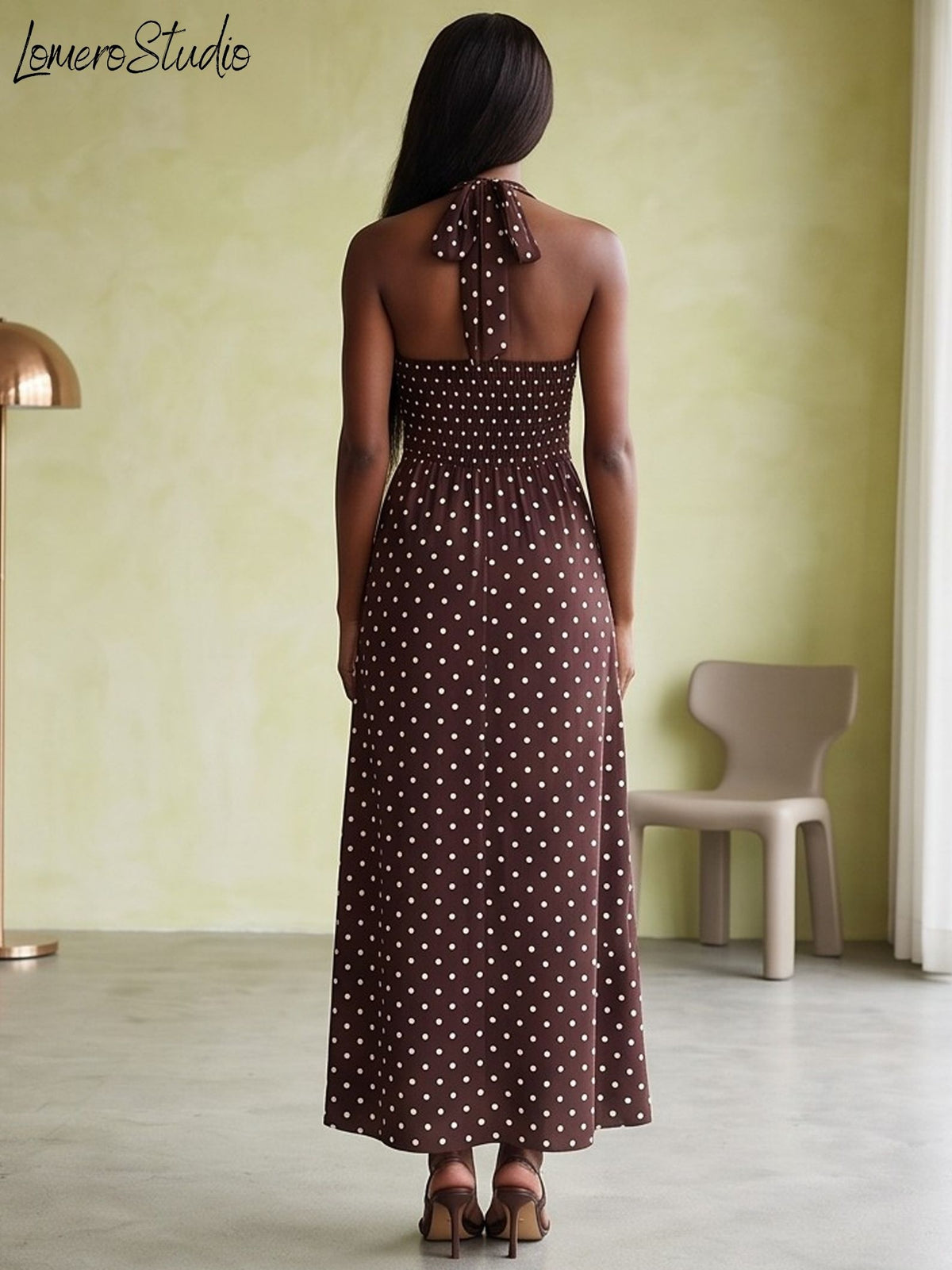 Sexy Polka Dot Vacation Dress for Women, Trendy Sleeveless Retro A-Line Maxi Dress,