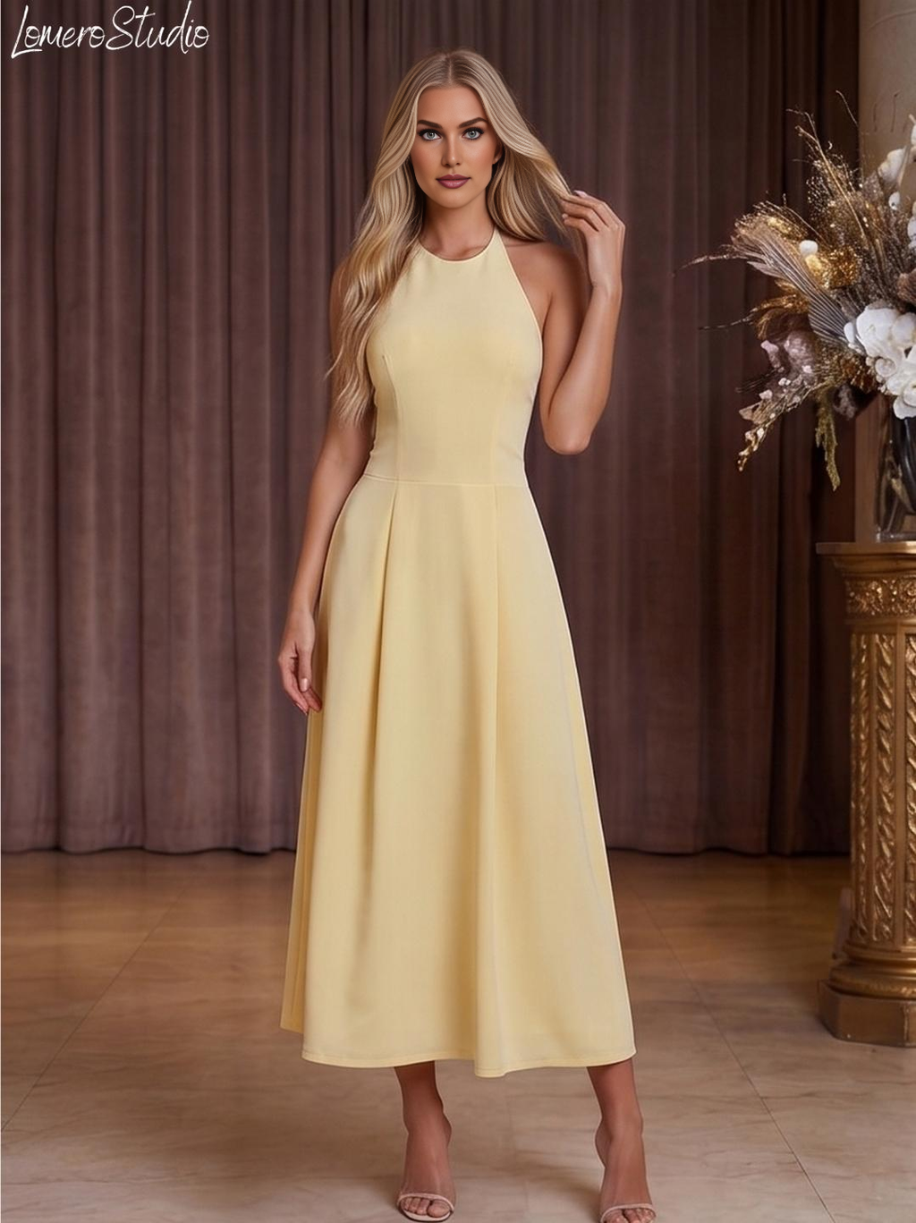 Stylish Dropped Hem Dress, Trendy Halter Dress for Women, Summer Midi Dress