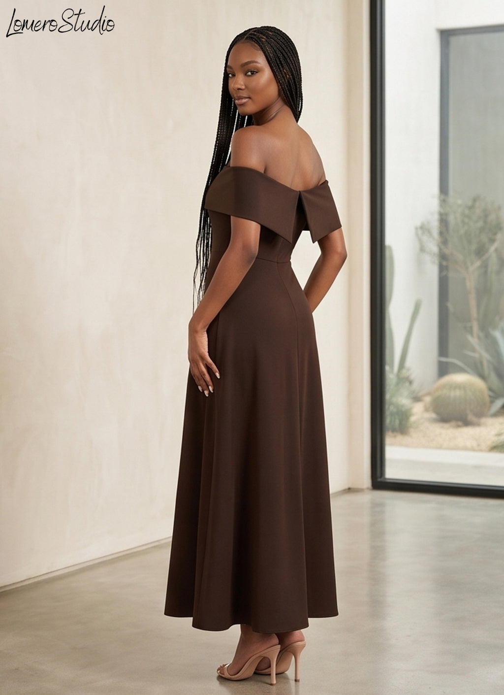 Solid Color Off Shoulder Evening Dress, Backless Maxi Gown for Special Occasions