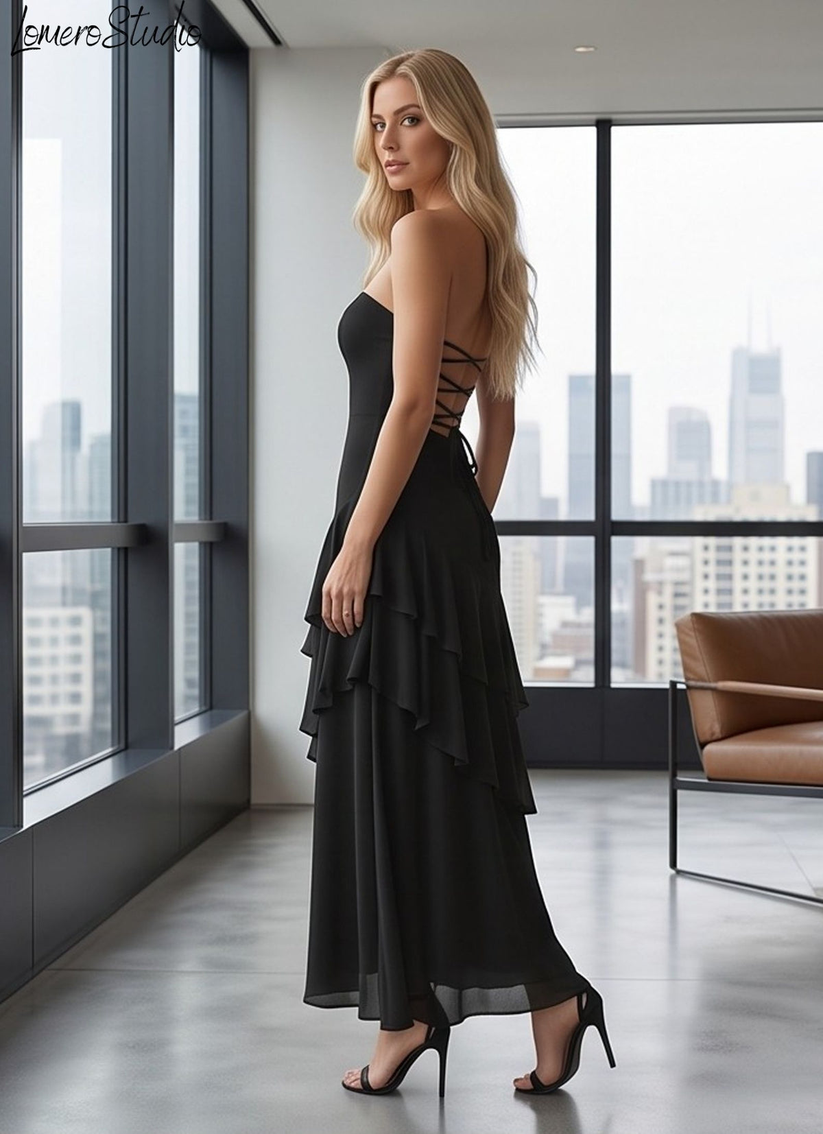 Elegant Off Shoulder Maxi Dress, High Waist Layered Evening Gown
