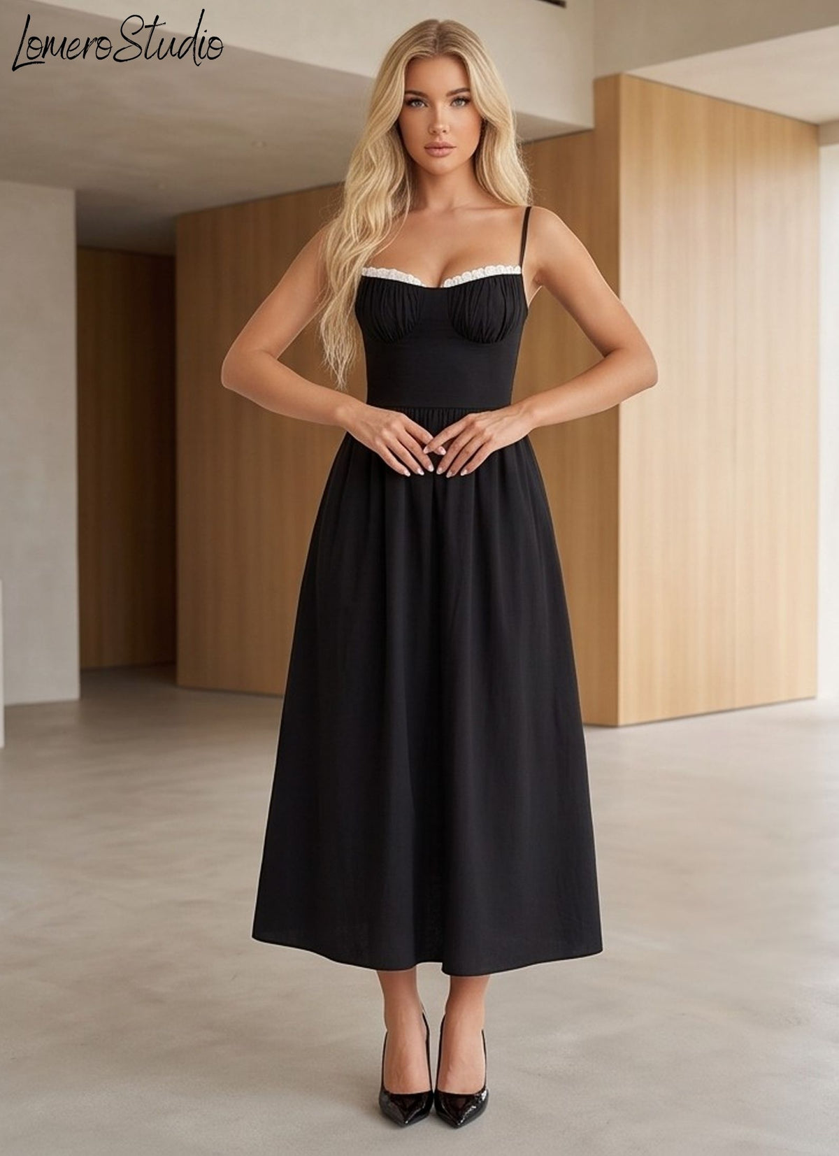 Stylish Contrast Color Lace Dress with Spaghetti Straps, Trendy Vacation Outfit