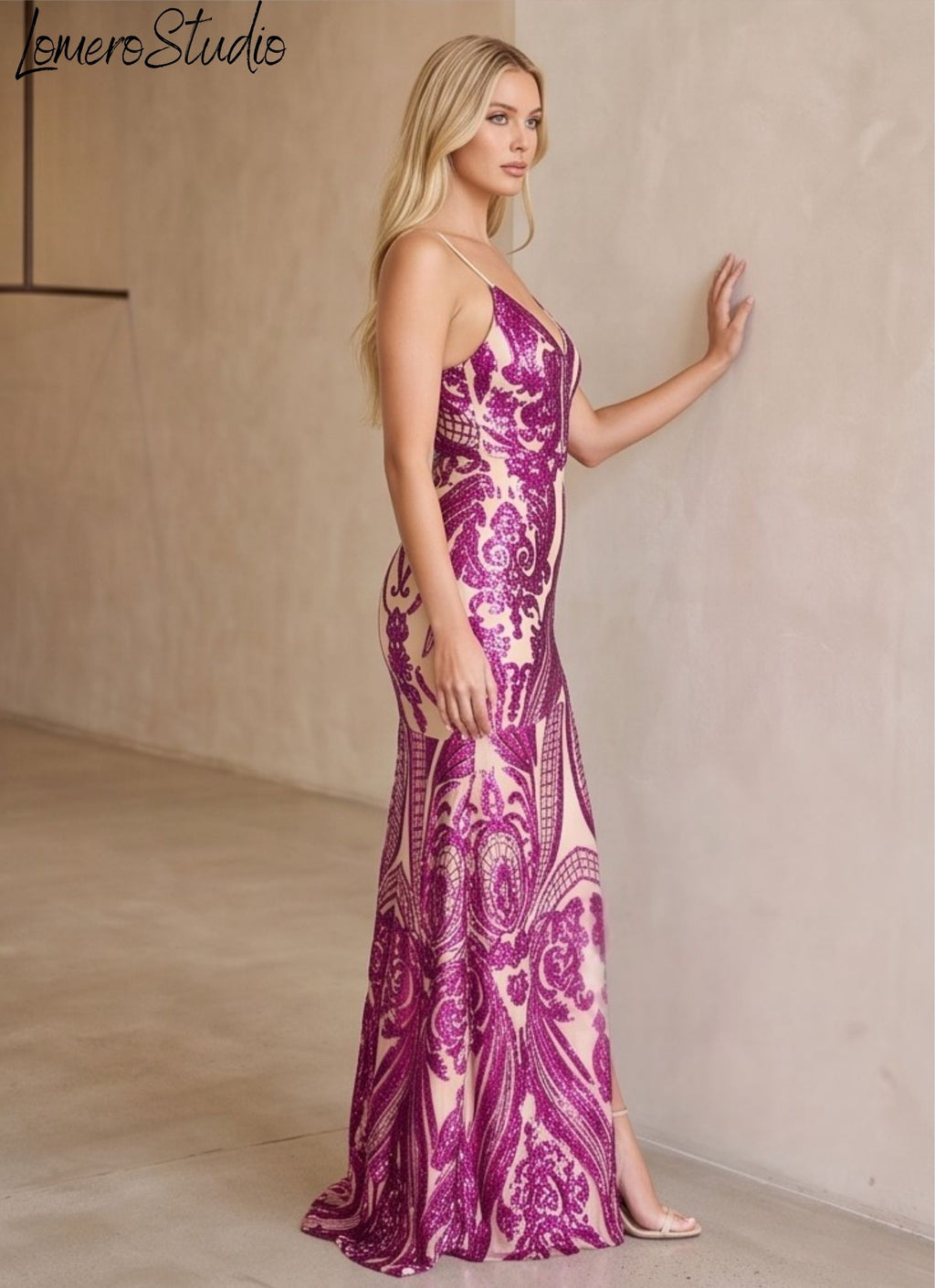 Chic Sequin Maxi Dress, Elegant Art Deco Style, Spaghetti Strap Evening Gown