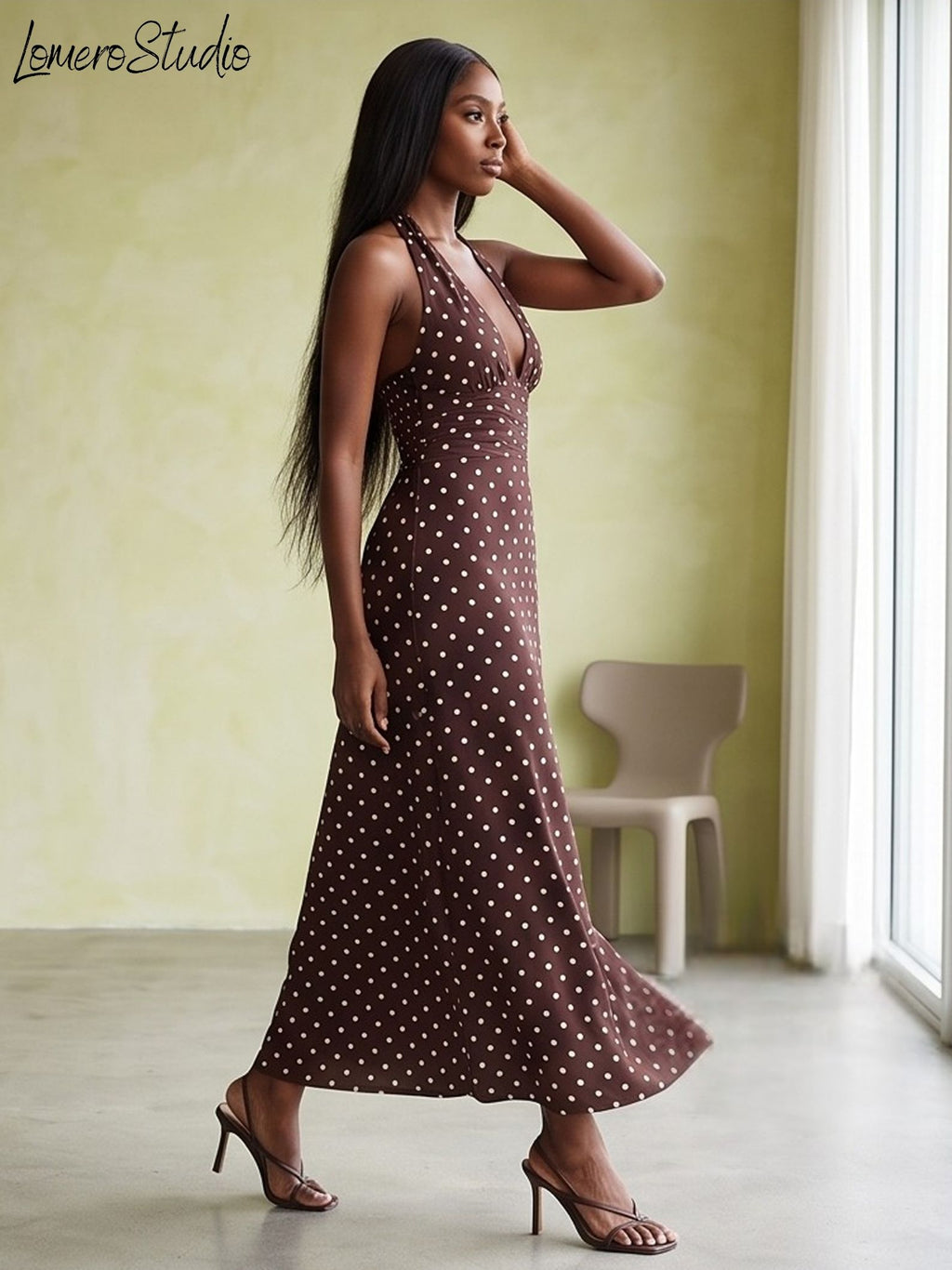 Sexy Polka Dot Vacation Dress for Women, Trendy Sleeveless Retro A-Line Maxi Dress,
