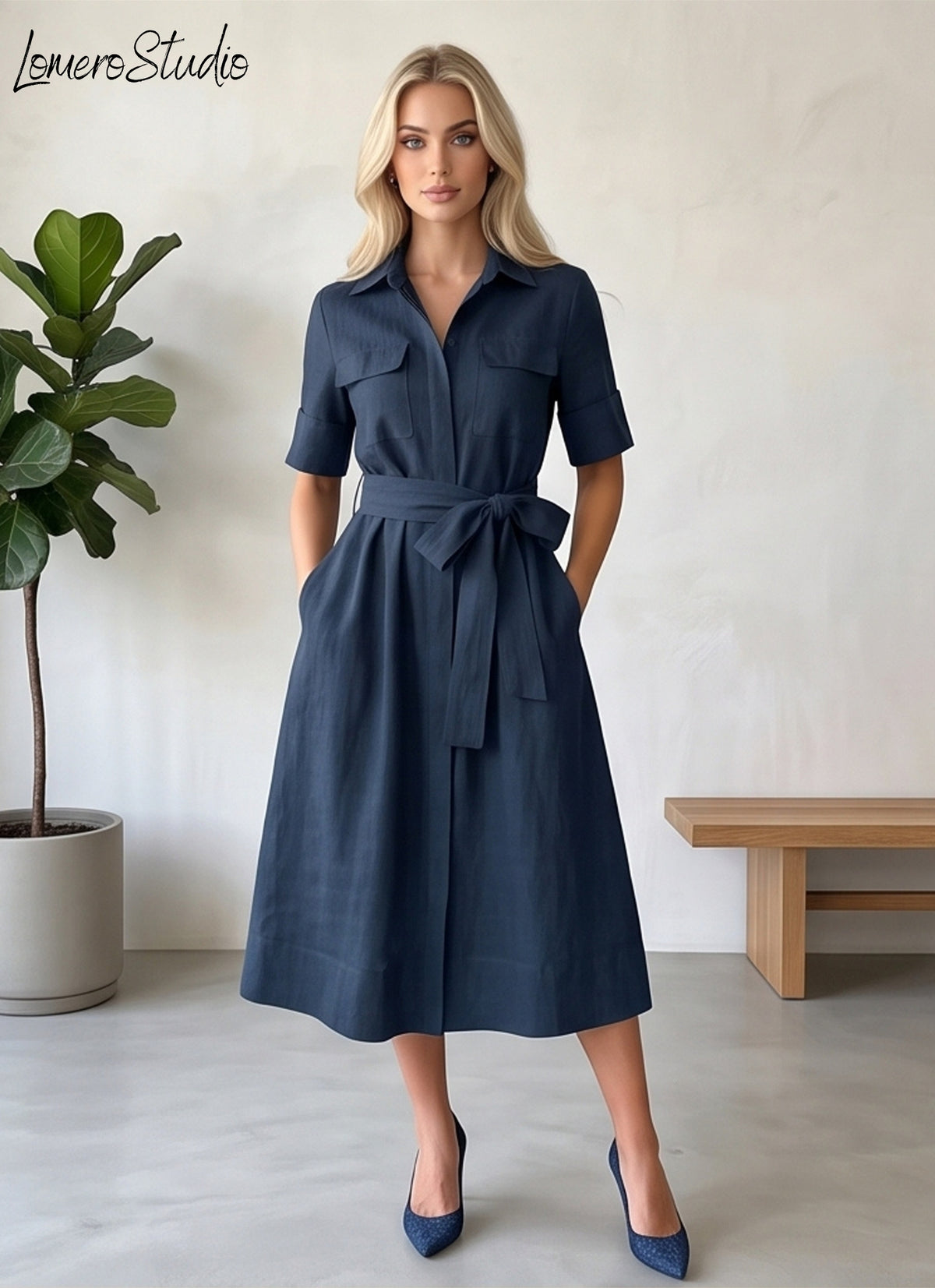Chic Relaxed Midi Dress with Pockets - Solid Color Summer Outfit for Women