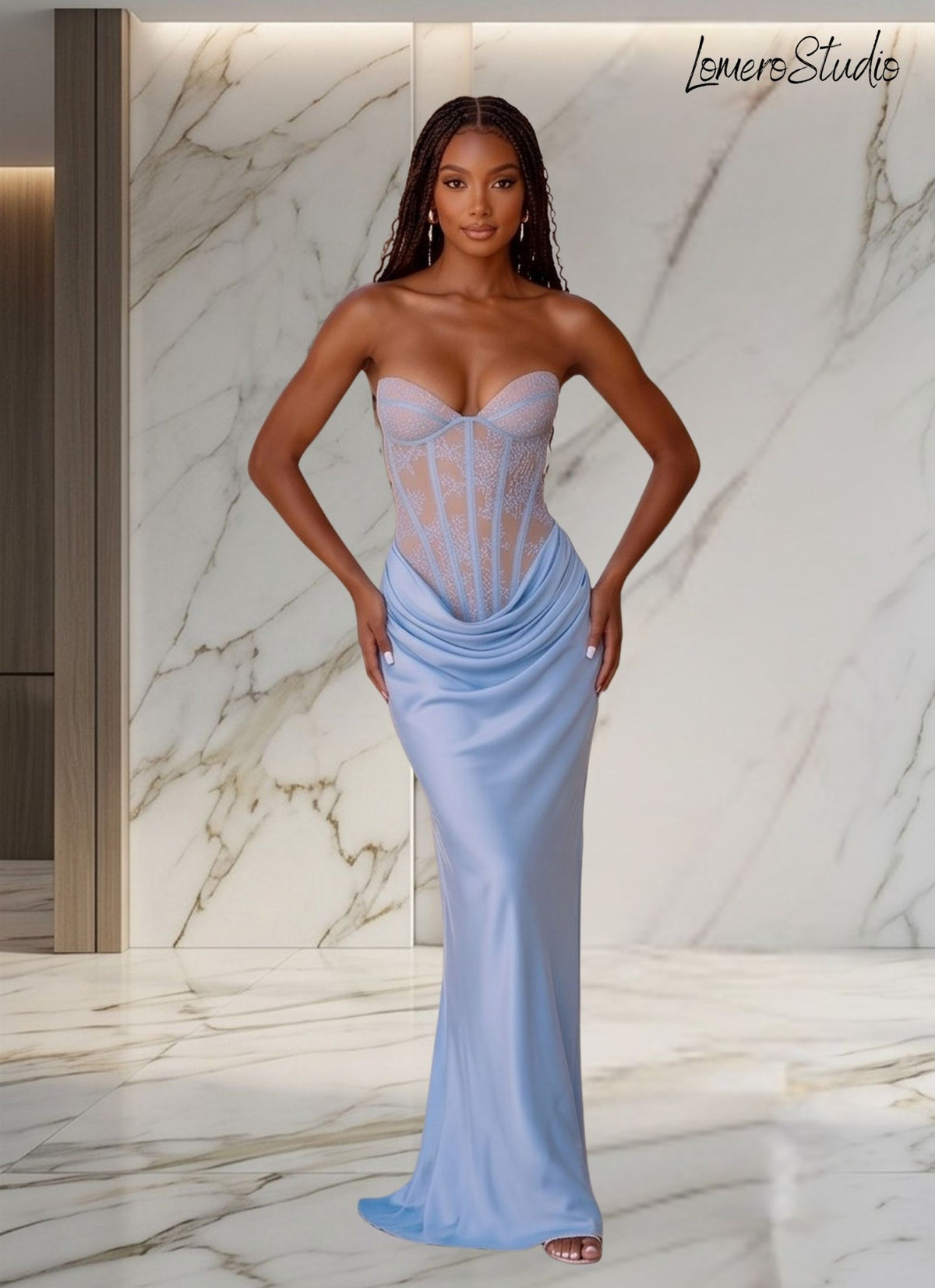 Sleeveless Lace Corset Maxi Dress, Ruched Elegant Party Dress, Sexy Bodycon Prom Dress