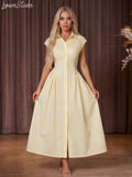 Trendy Cap Sleeve Maxi Dress for Women, Ruched Waist Collared Summer Dress, Casual Outfit