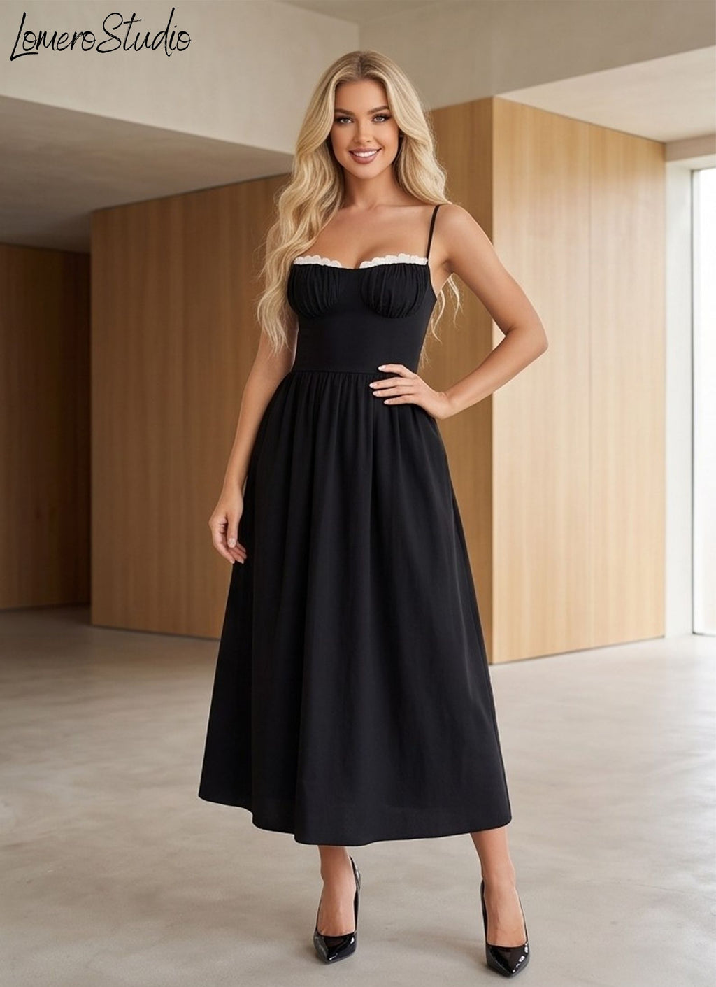 Stylish Contrast Color Lace Dress with Spaghetti Straps, Trendy Vacation Outfit