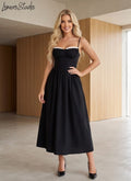 Stylish Contrast Color Lace Dress with Spaghetti Straps, Trendy Vacation Outfit