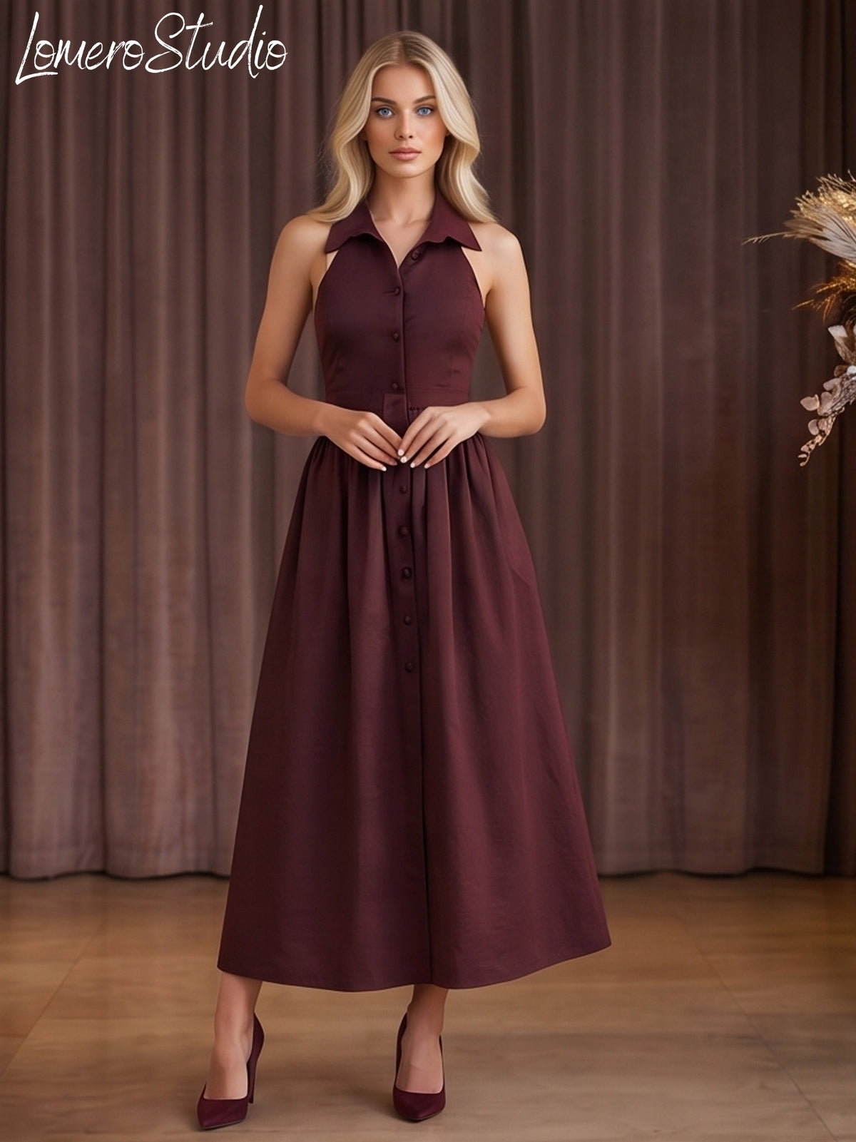 Trendy Sleeveless A-Line Dress for Women | Stylish Collared Belted Midi Dress, Casual Outfit