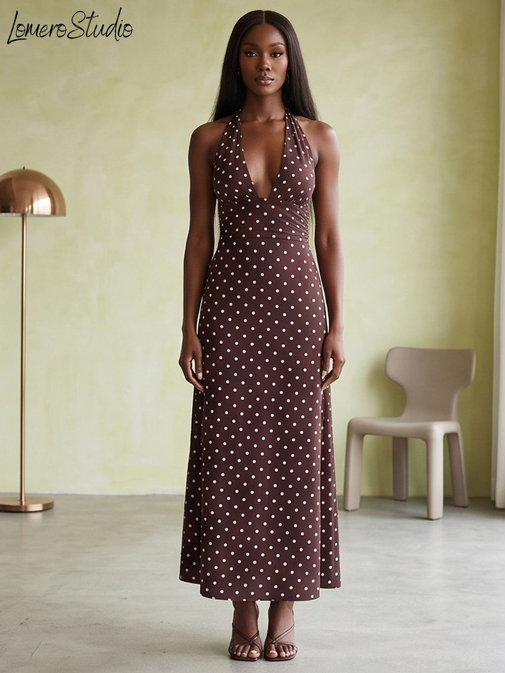 Sexy Polka Dot Vacation Dress for Women, Trendy Sleeveless Retro A-Line Maxi Dress,