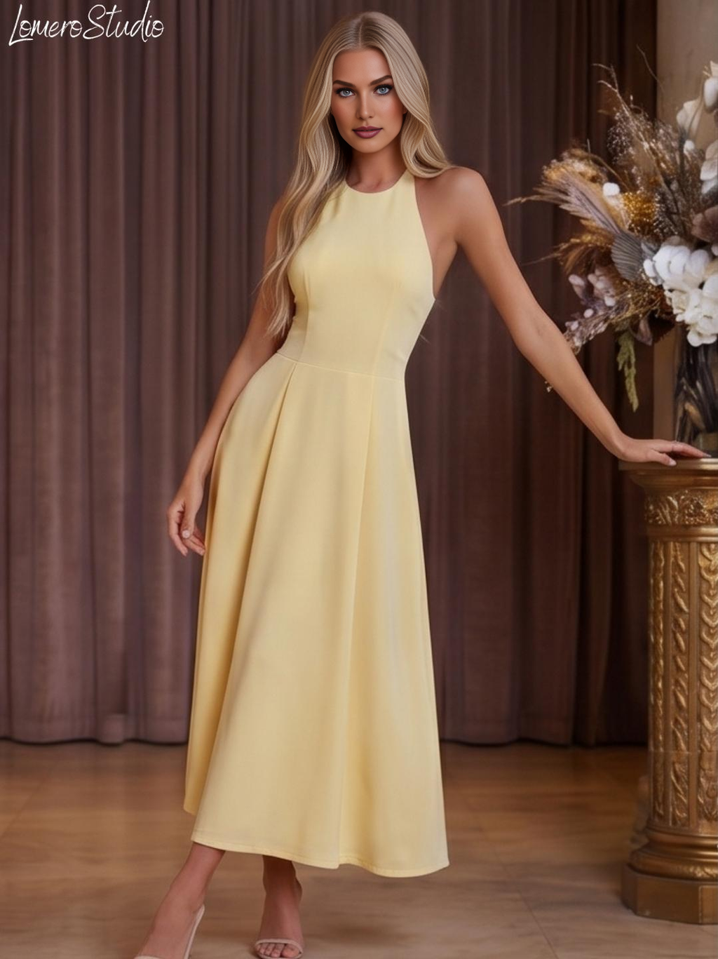 Stylish Dropped Hem Dress, Trendy Halter Dress for Women, Summer Midi Dress