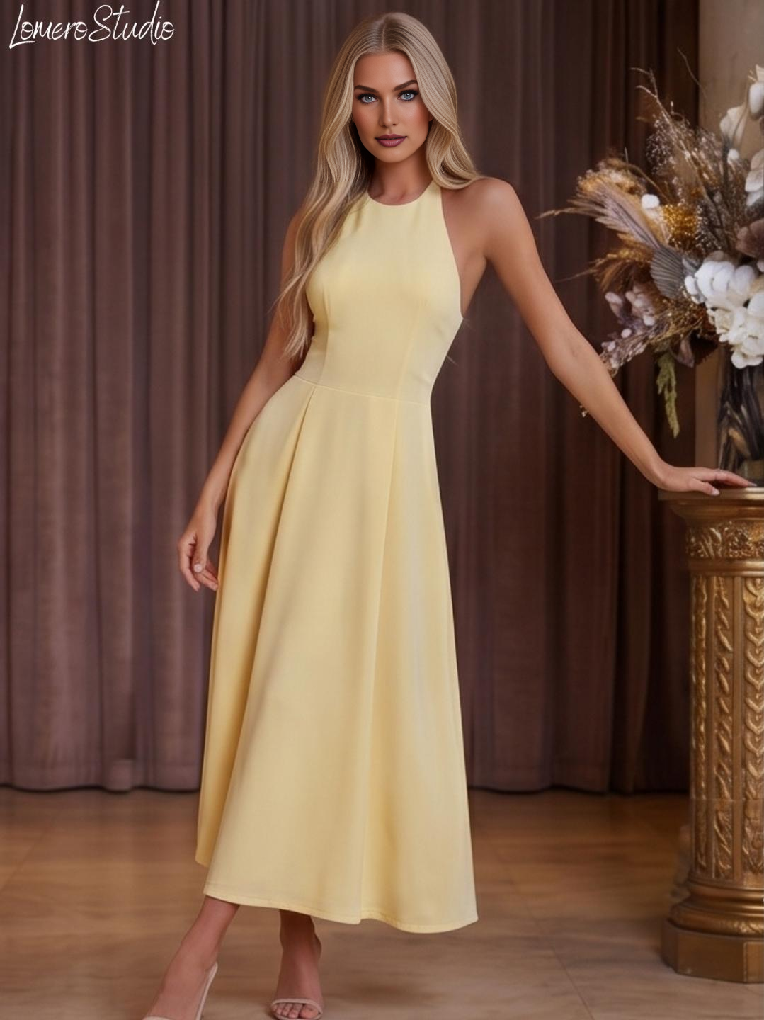 Stylish Dropped Hem Dress, Trendy Halter Dress for Women, Summer Midi Dress