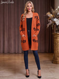 Halloween Pumpkin Cardigan, Open Front Sweater, Knit Cardigan for Women