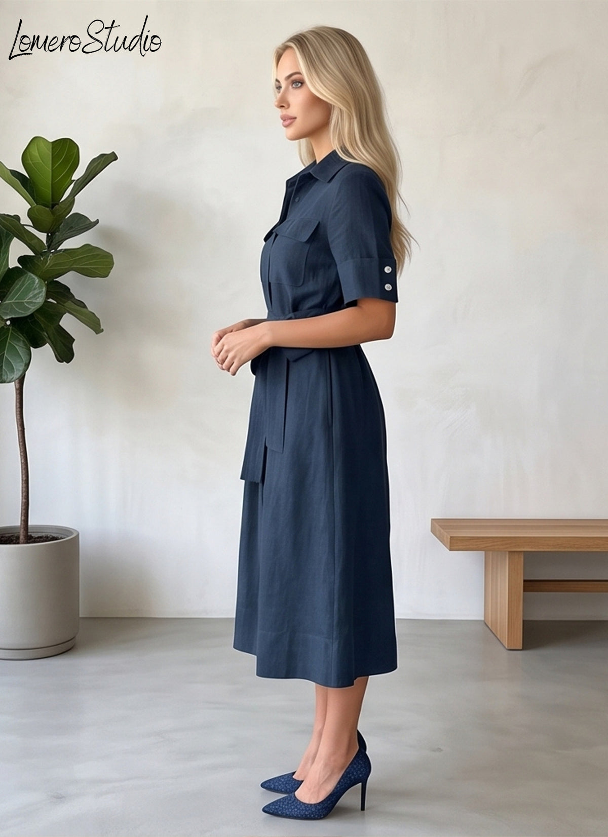 Chic Relaxed Midi Dress with Pockets - Solid Color Summer Outfit for Women