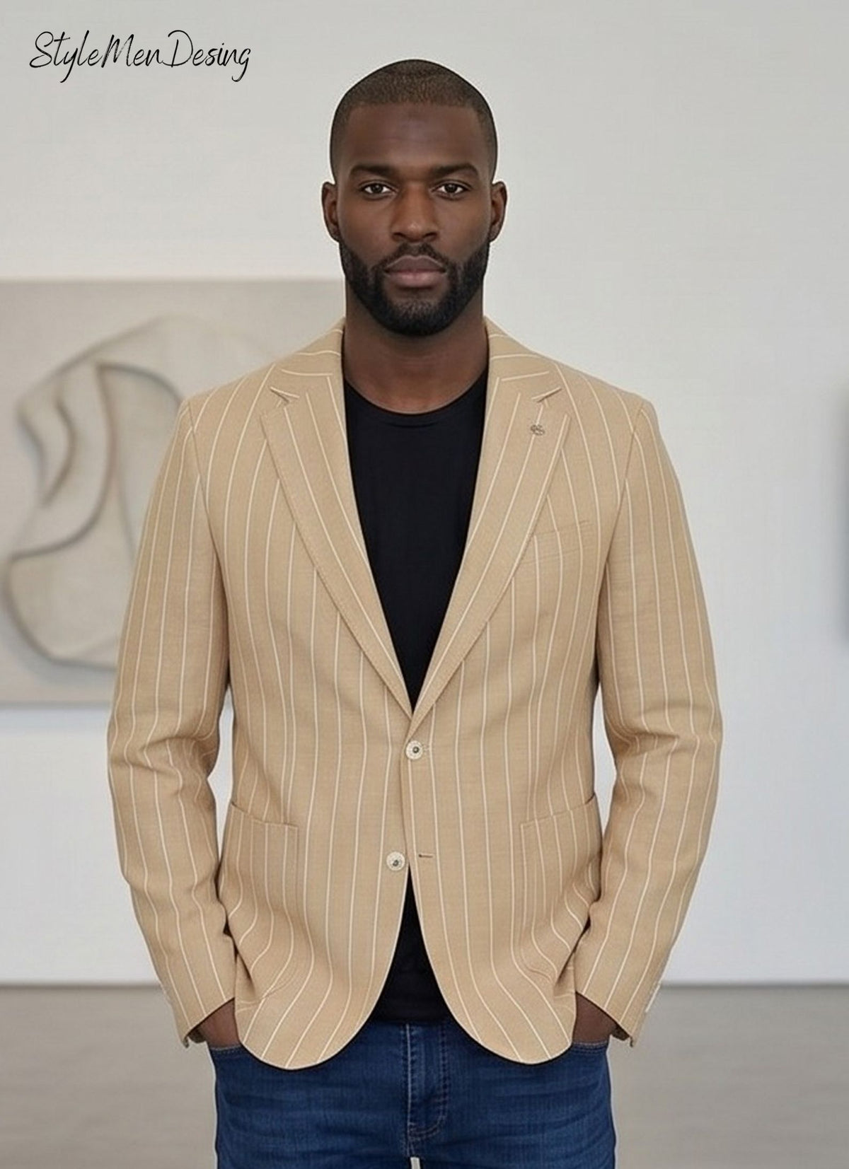 Men's Striped Linen Blend Blazer - Italian Style Slim Fit Summer Jacket for Smart Casual Looks