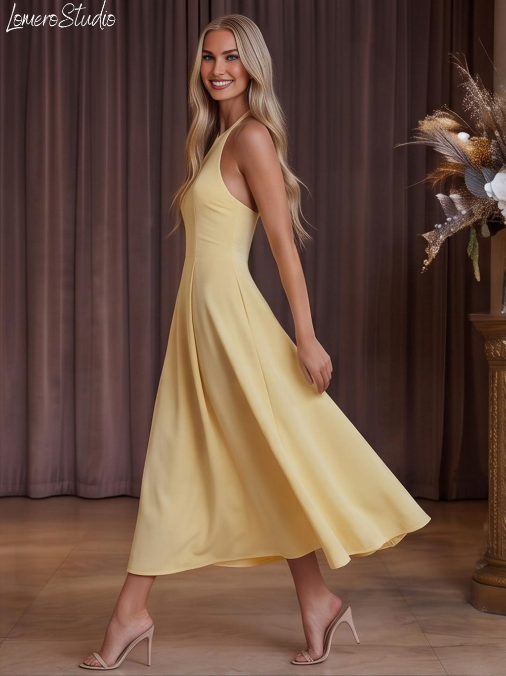 Stylish Dropped Hem Dress, Trendy Halter Dress for Women, Summer Midi Dress