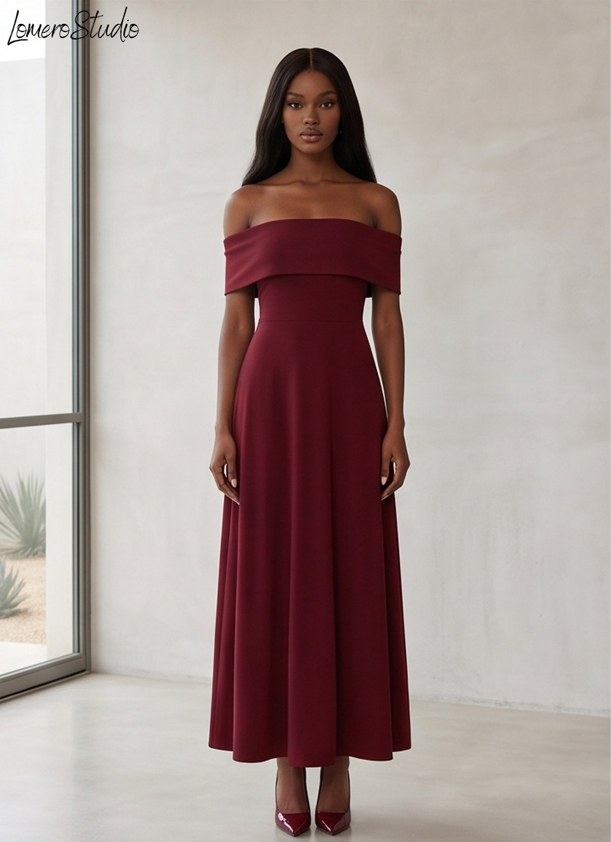 Solid Color Off Shoulder Evening Dress, Backless Maxi Gown for Special Occasions
