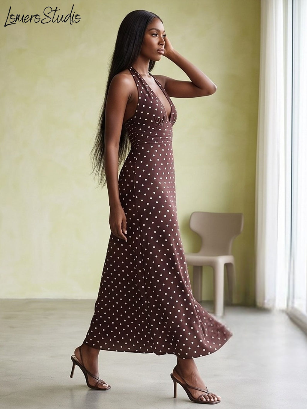 Sexy Polka Dot Vacation Dress for Women, Trendy Sleeveless Retro A-Line Maxi Dress,