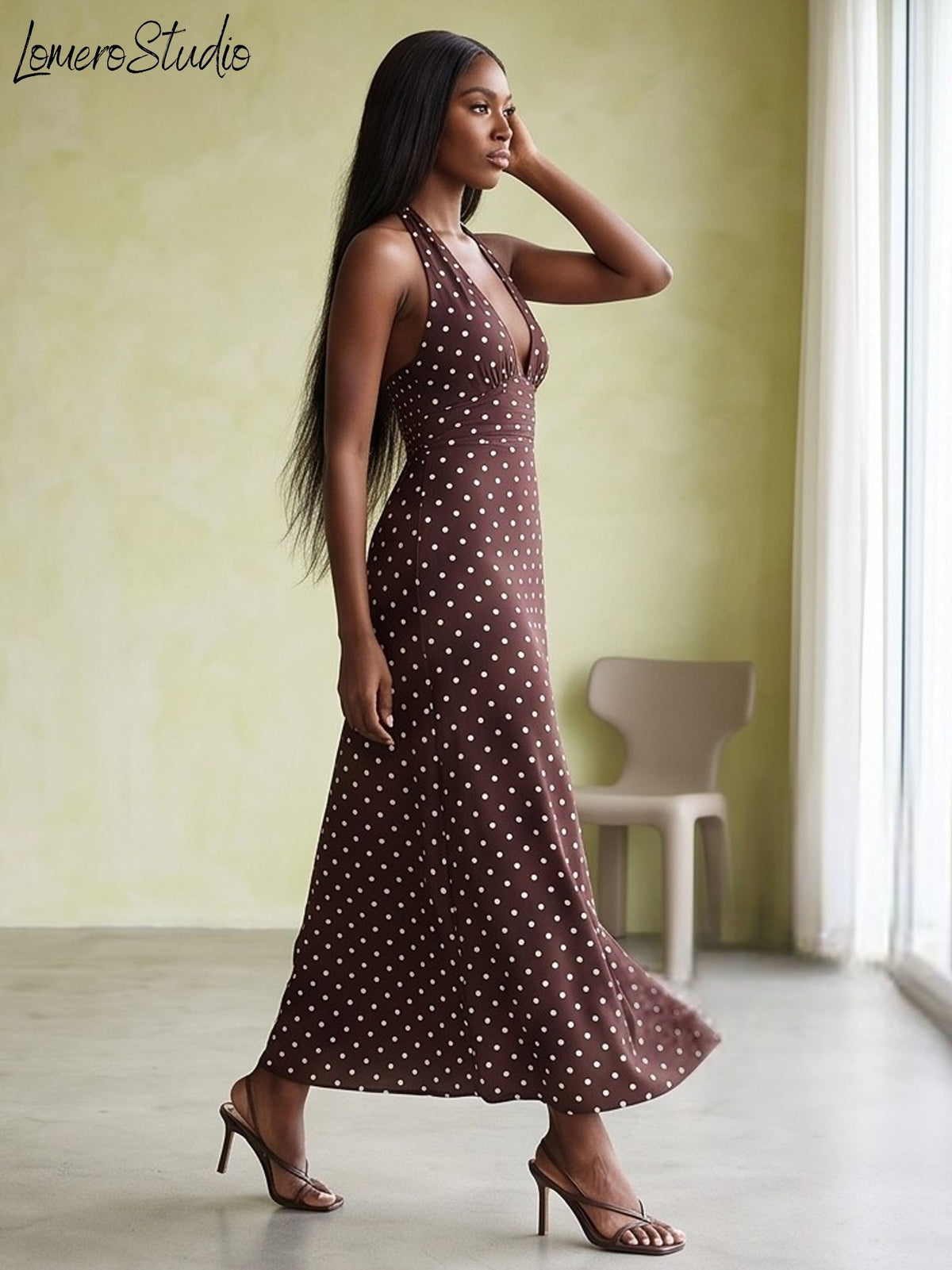 Sexy Polka Dot Vacation Dress for Women, Trendy Sleeveless Retro A-Line Maxi Dress,