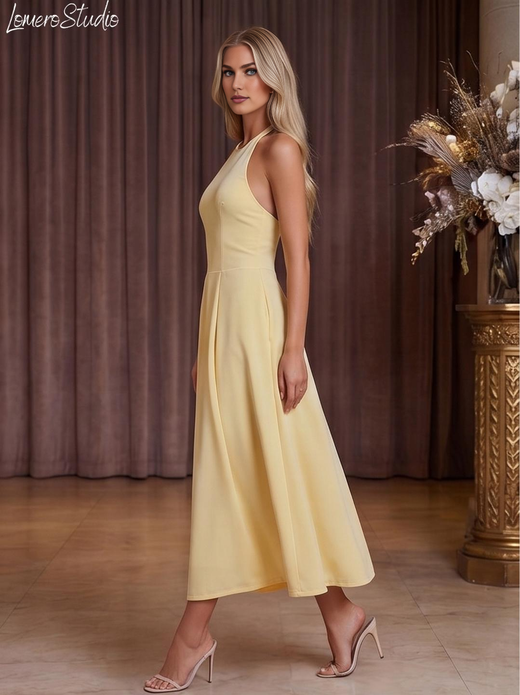 Stylish Dropped Hem Dress, Trendy Halter Dress for Women, Summer Midi Dress