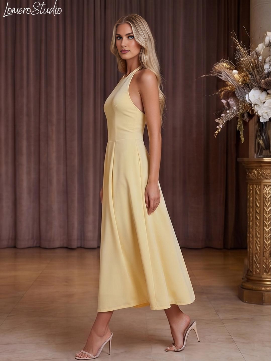 Stylish Dropped Hem Dress, Trendy Halter Dress for Women, Summer Midi Dress