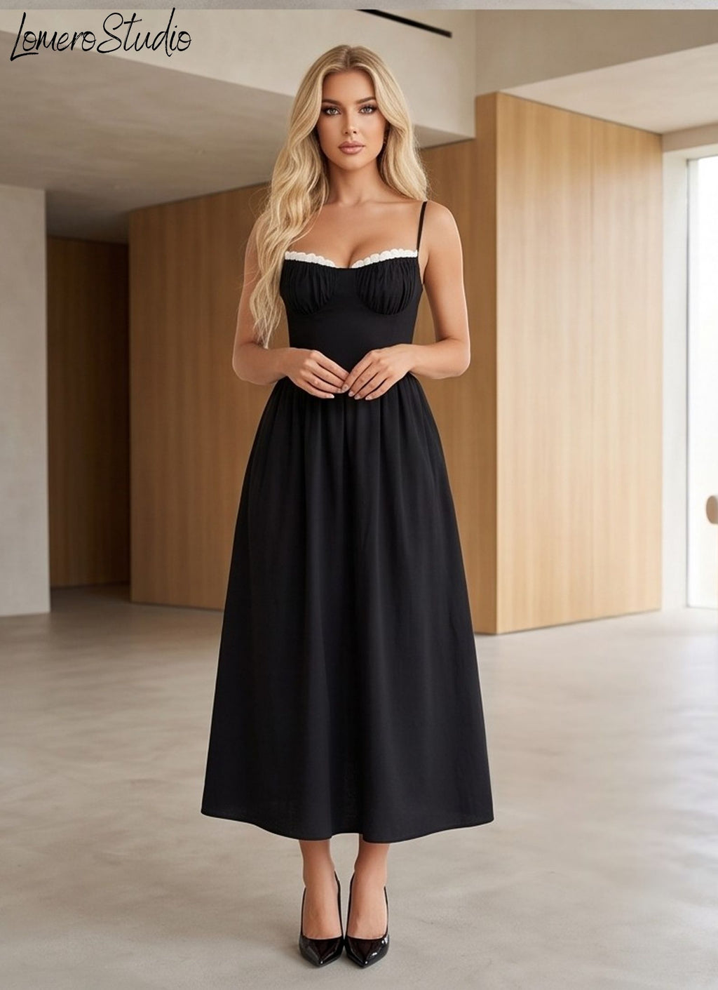 Stylish Contrast Color Lace Dress with Spaghetti Straps, Trendy Vacation Outfit