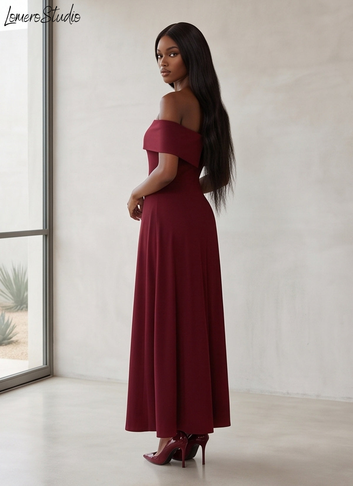 Solid Color Off Shoulder Evening Dress, Backless Maxi Gown for Special Occasions