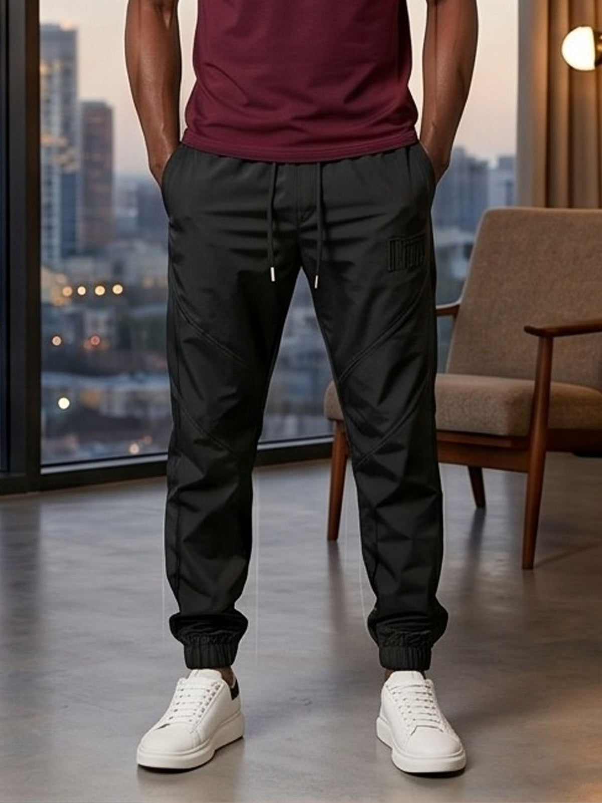 Mens Plus Size Pants, Casual Jogger Pants, Drawstring Trousers, Lightweight Gym Sweatpants, Pocketed Ankle Cuffed Tracksuit Bottoms