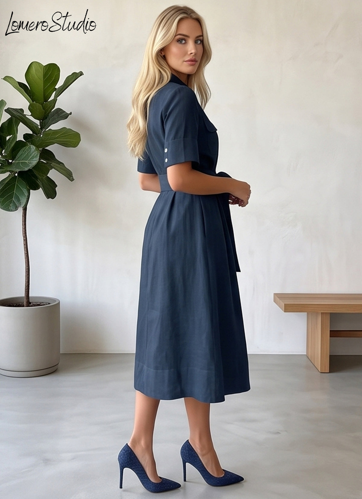 Chic Relaxed Midi Dress with Pockets - Solid Color Summer Outfit for Women