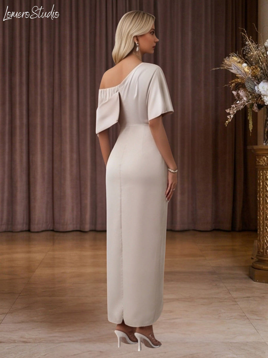 Elegant One Shoulder Cross Ruched Dress for Women, Special Occasion Evening Party Gown