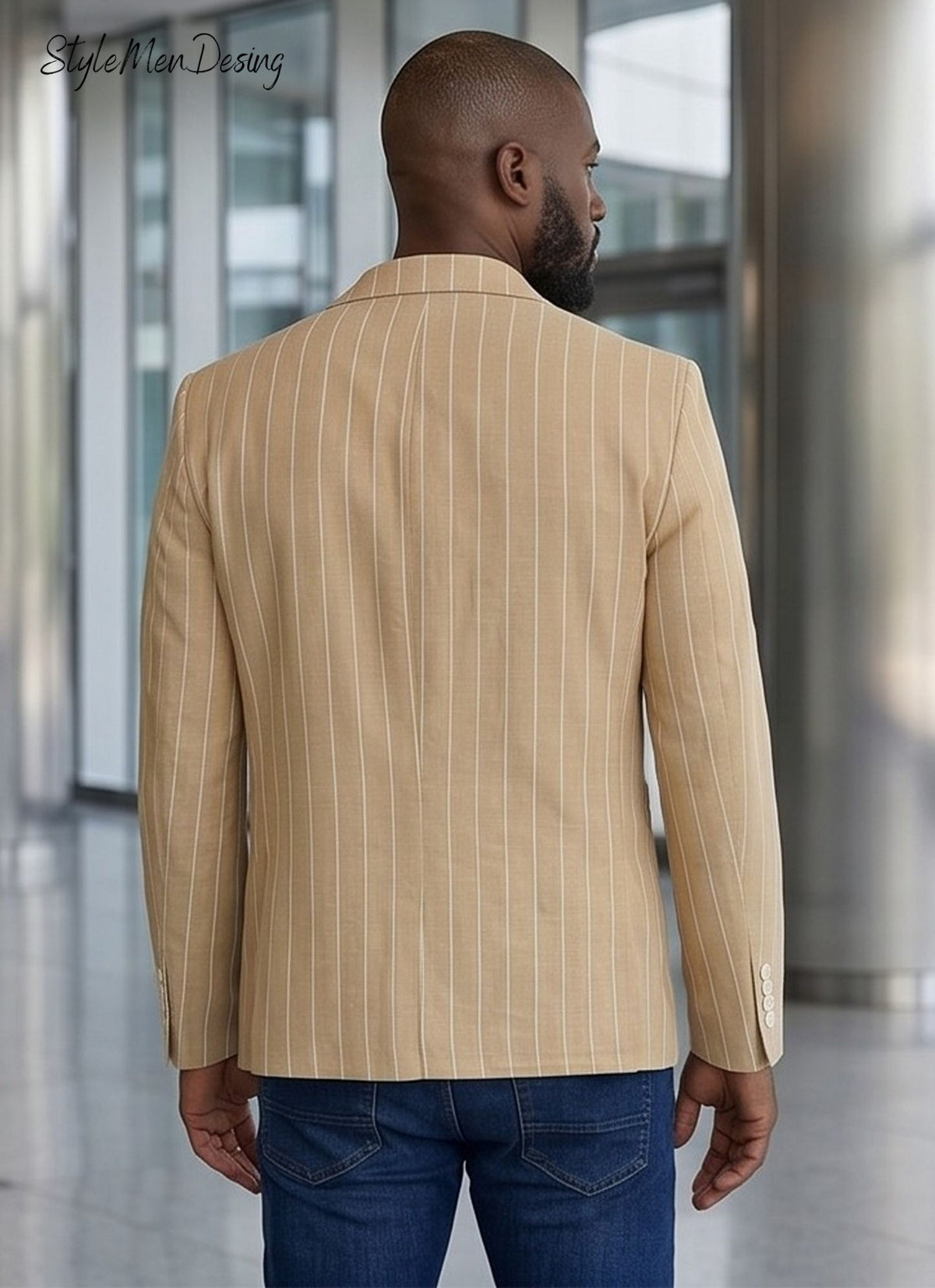 Men's Striped Linen Blend Blazer - Italian Style Slim Fit Summer Jacket for Smart Casual Looks