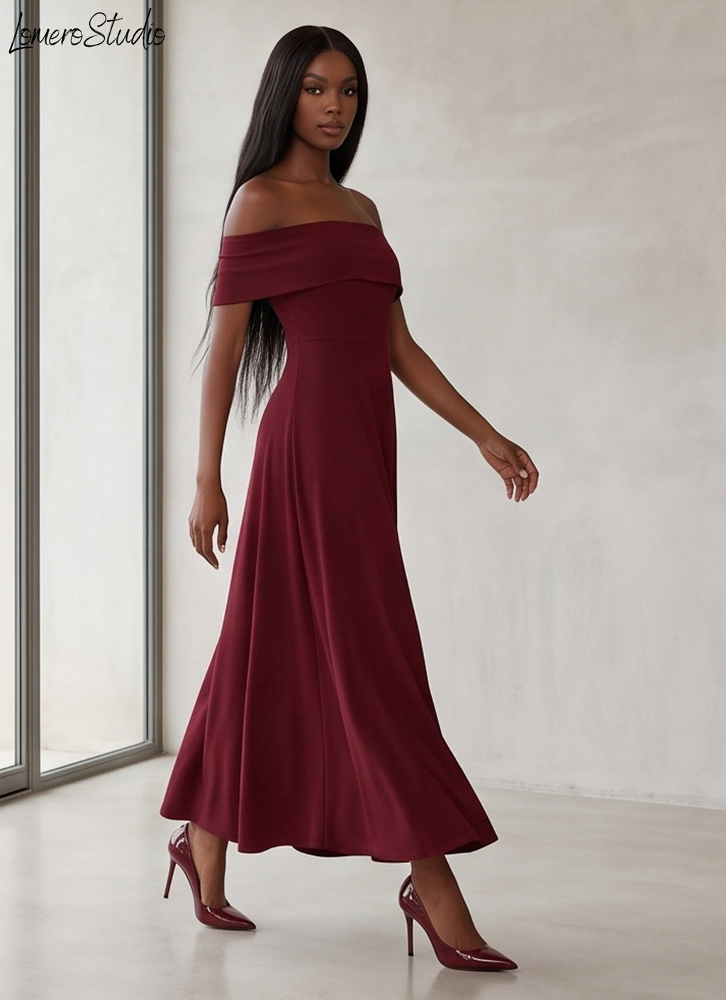 Solid Color Off Shoulder Evening Dress, Backless Maxi Gown for Special Occasions