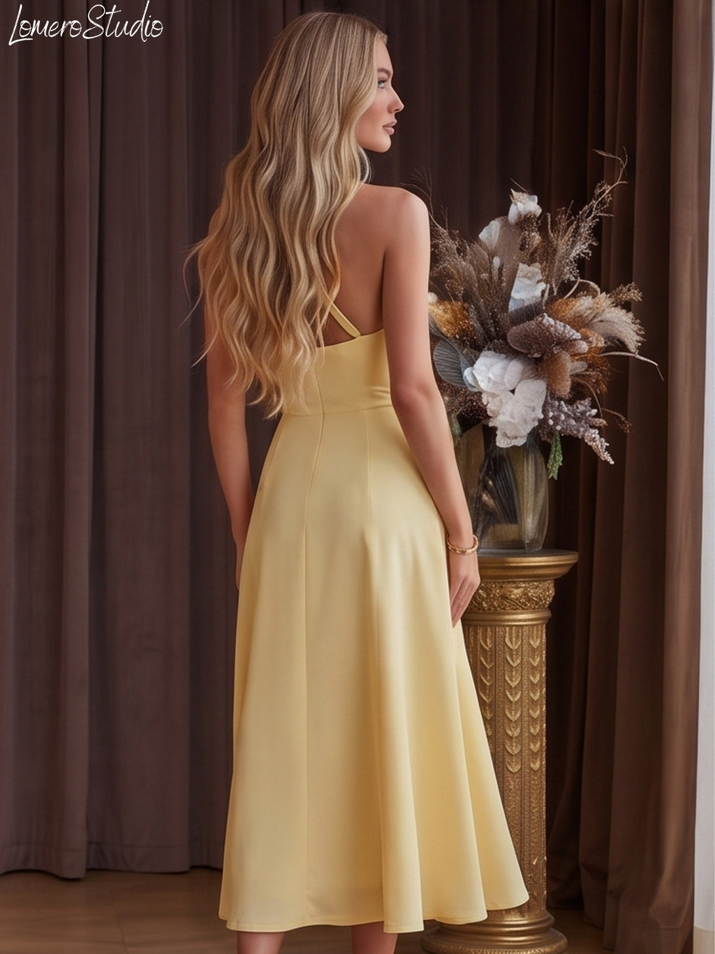 Stylish Dropped Hem Dress, Trendy Halter Dress for Women, Summer Midi Dress
