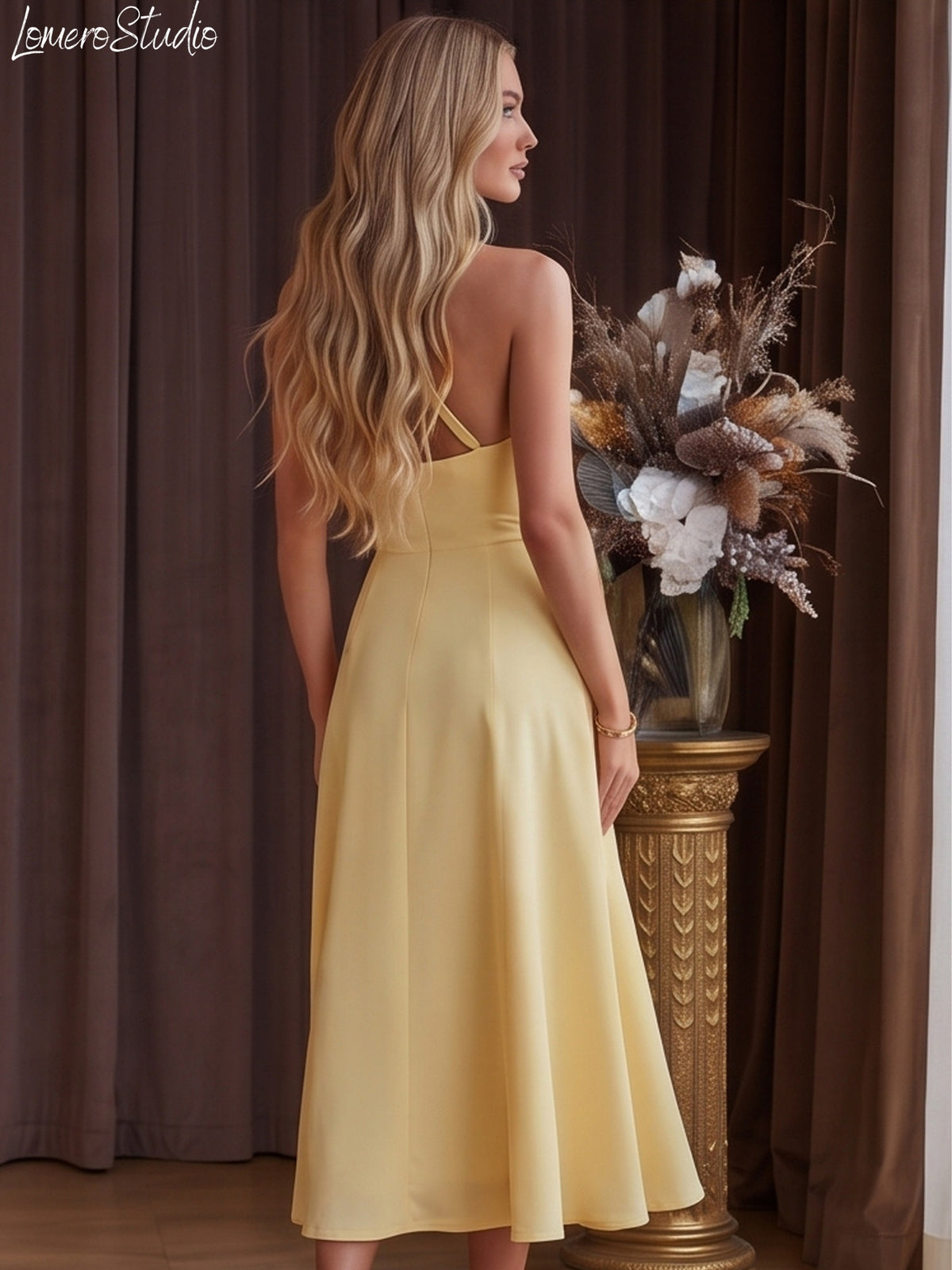 Stylish Dropped Hem Dress, Trendy Halter Dress for Women, Summer Midi Dress