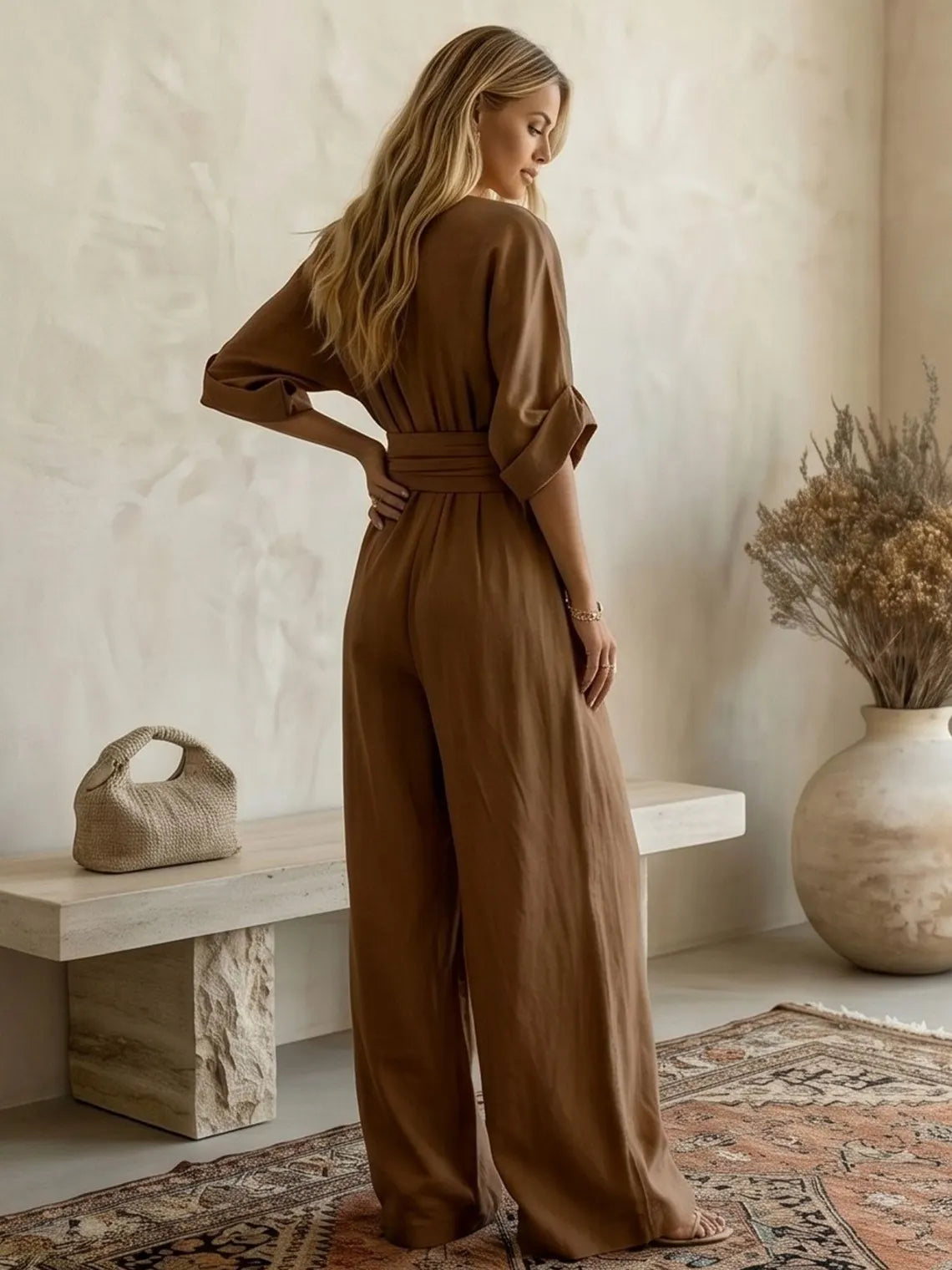 Unique V Neck Summer Jumpsuit | Wide Leg Casual Romper with Pockets for Women