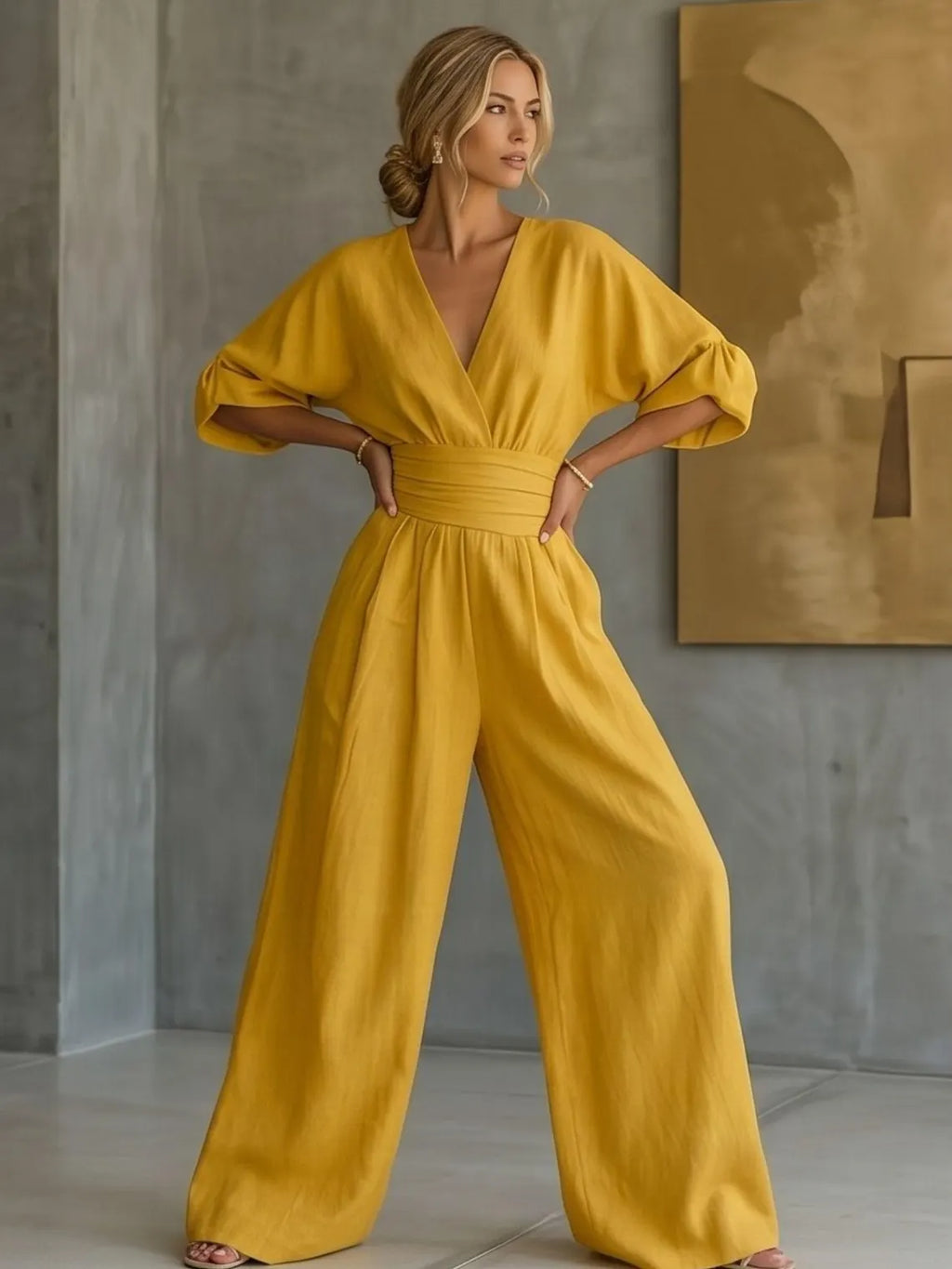 Unique V Neck Summer Jumpsuit | Wide Leg Casual Romper with Pockets for Women