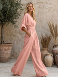 Unique V Neck Summer Jumpsuit | Wide Leg Casual Romper with Pockets for Women