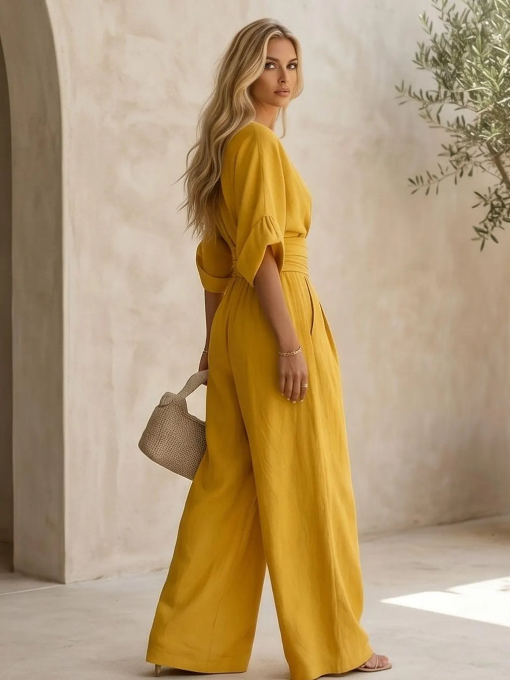 Unique V Neck Summer Jumpsuit | Wide Leg Casual Romper with Pockets for Women